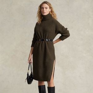 XS RALPH LAUREN RIB-KNIT WOOL-BLEND TURTLENECK DRESS